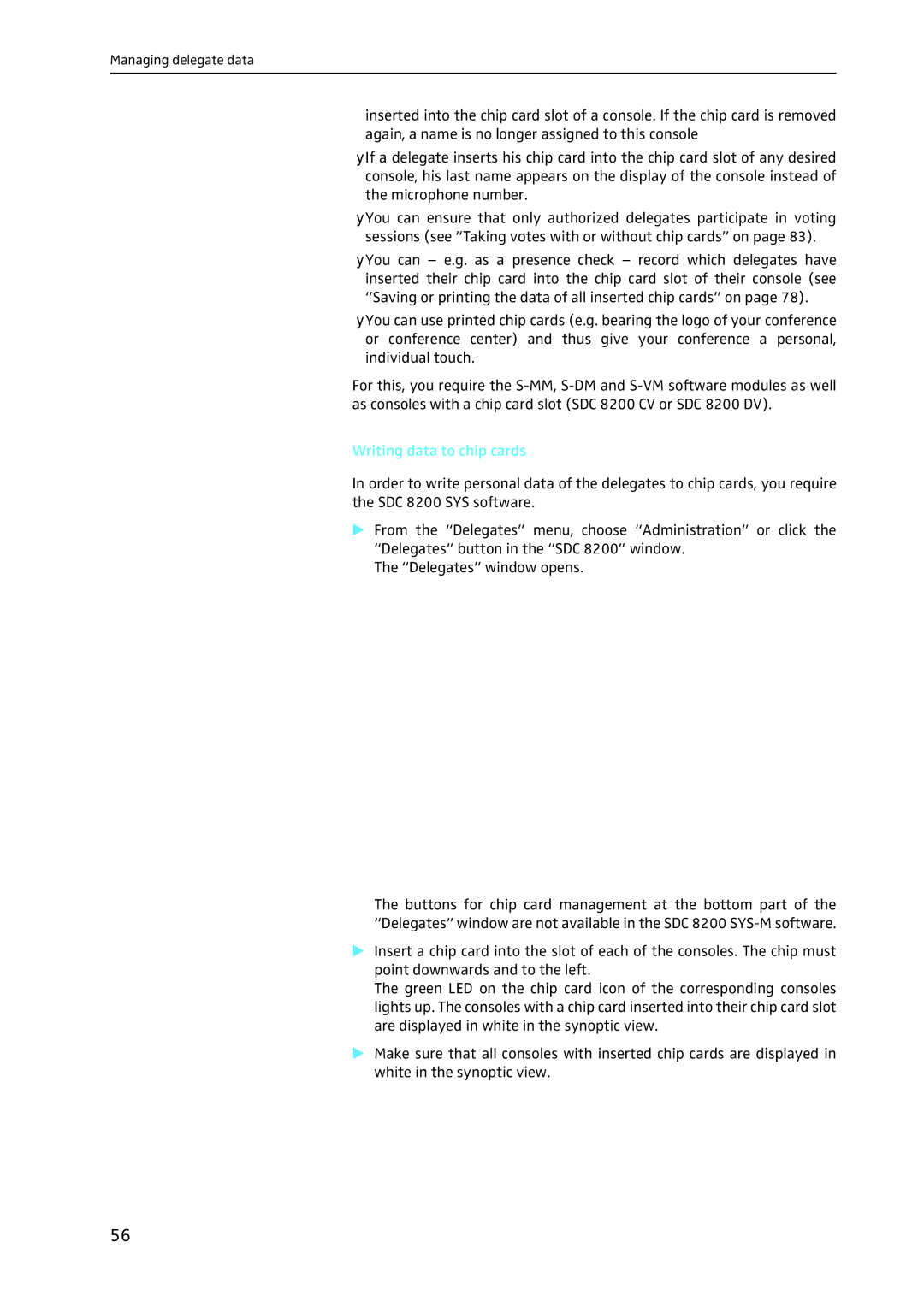 Sennheiser SDC 8200 SYS-M software manual Writing data to chip cards 