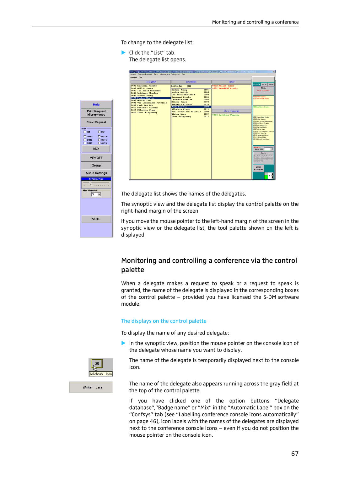 Sennheiser SDC 8200 SYS-M software manual Displays on the control palette 