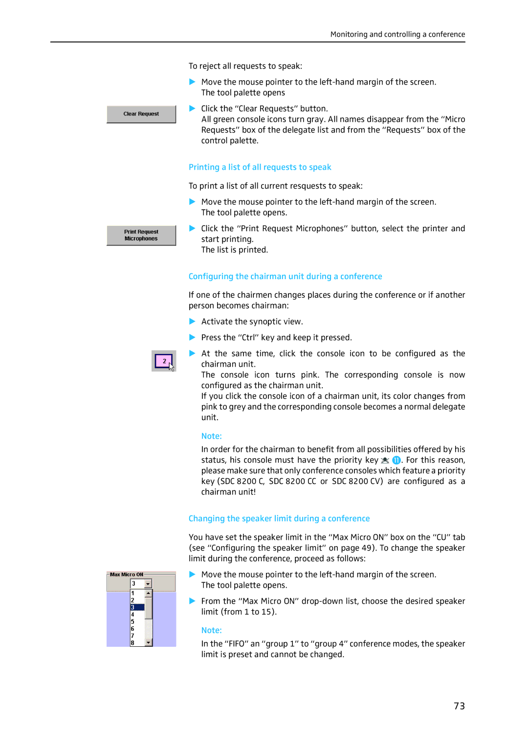 Sennheiser SDC 8200 SYS-M Printing a list of all requests to speak, Configuring the chairman unit during a conference 