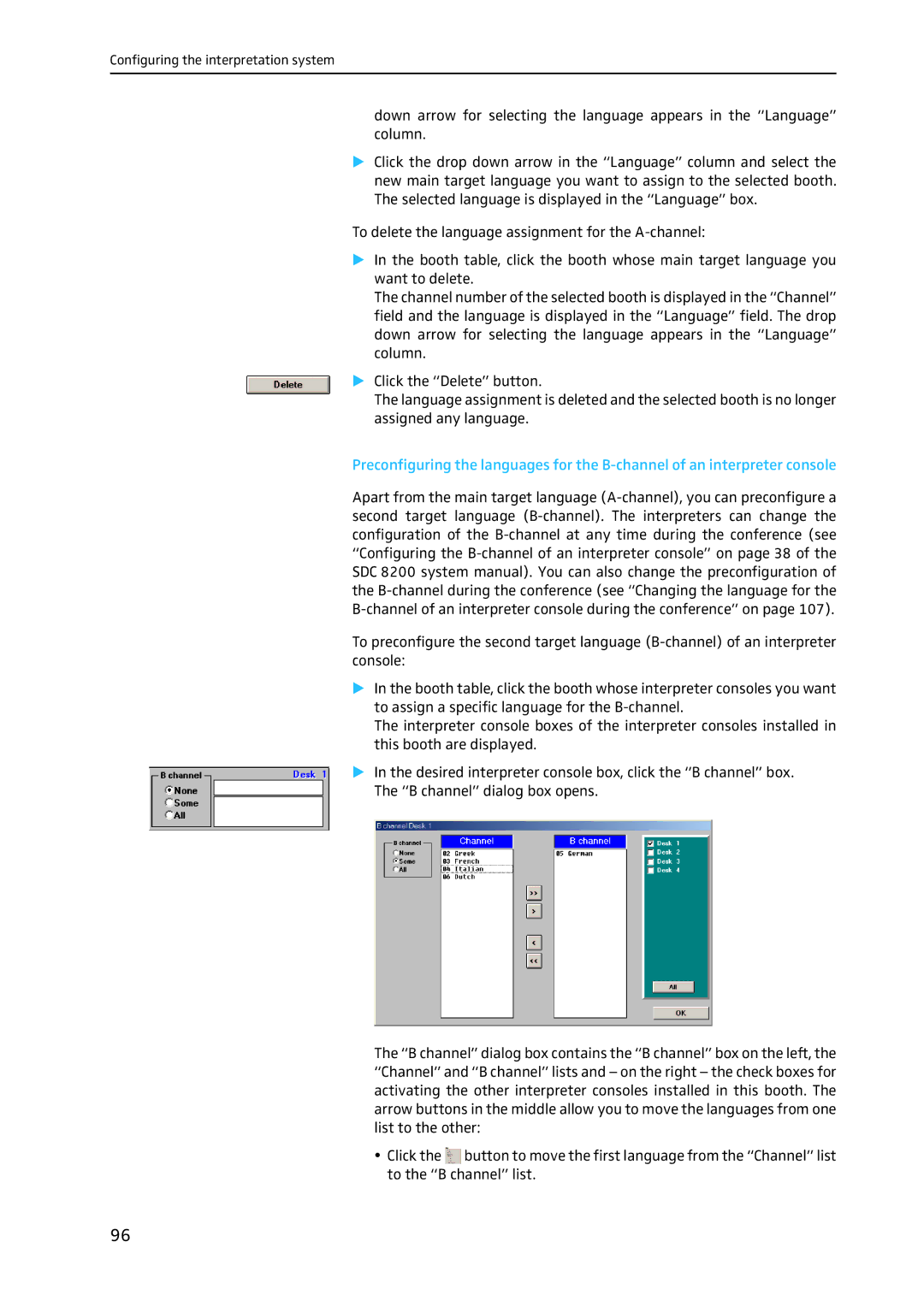 Sennheiser SDC 8200 SYS-M software manual Configuring the interpretation system 