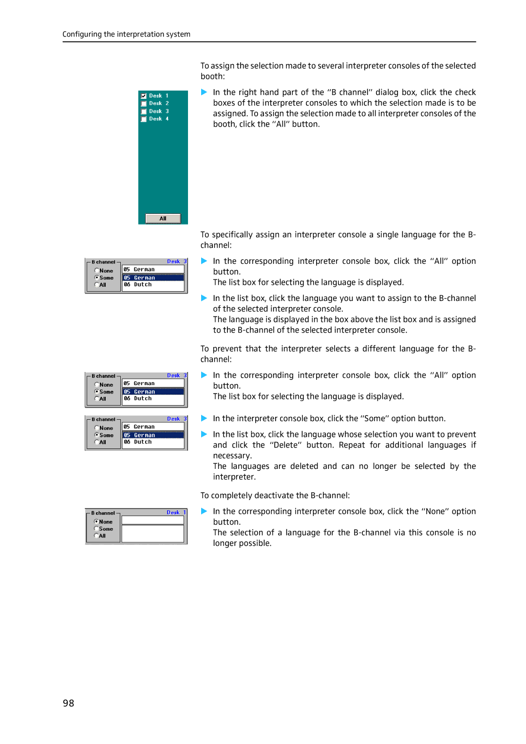 Sennheiser SDC 8200 SYS-M software manual Configuring the interpretation system 