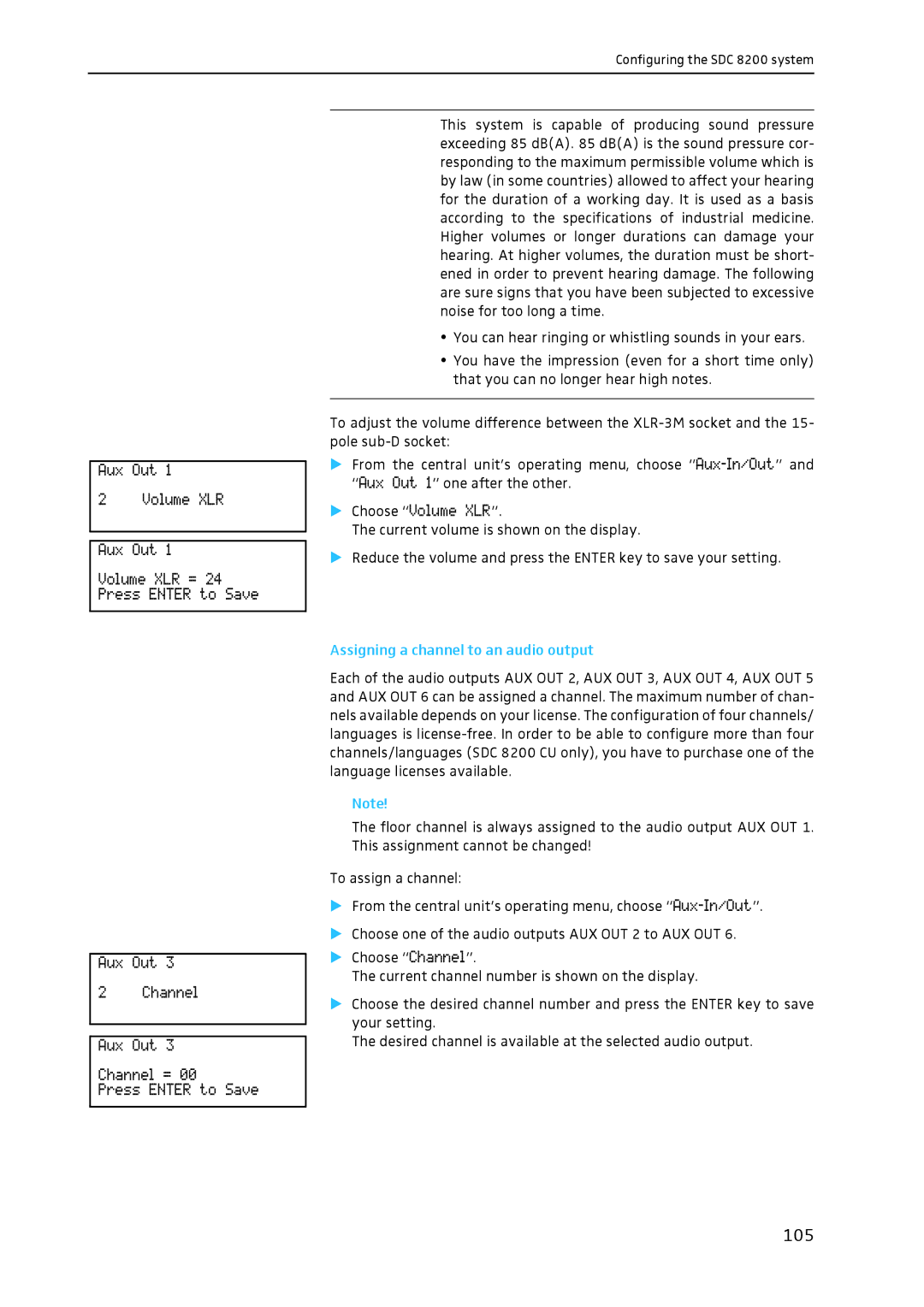 Sennheiser SDC 8200 system manual 105, Assigning a channel to an audio output 