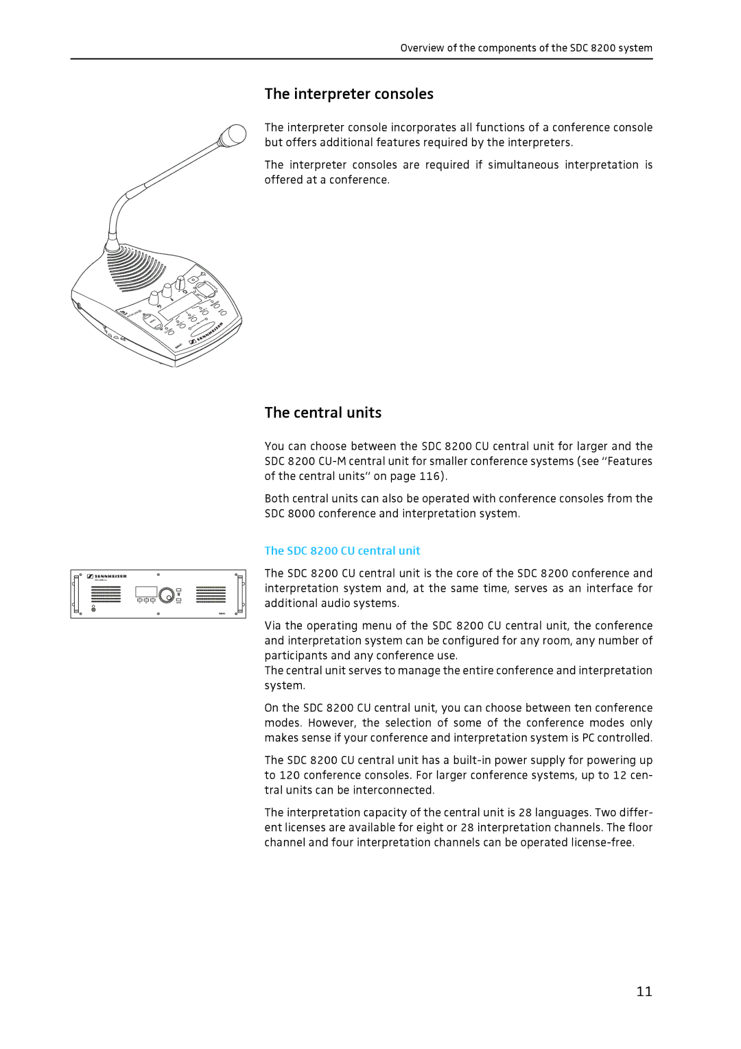 Sennheiser system manual Interpreter consoles, Central units, SDC 8200 CU central unit 