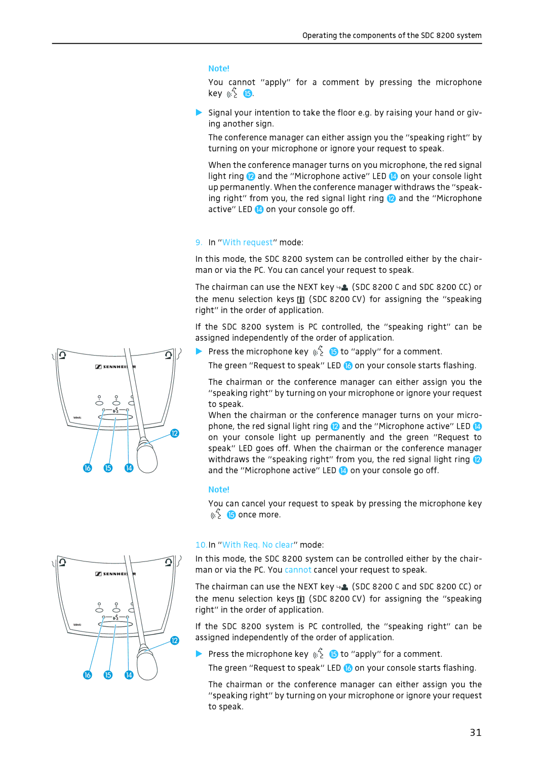 Sennheiser SDC 8200 system manual With request mode, With Req. No clear mode 