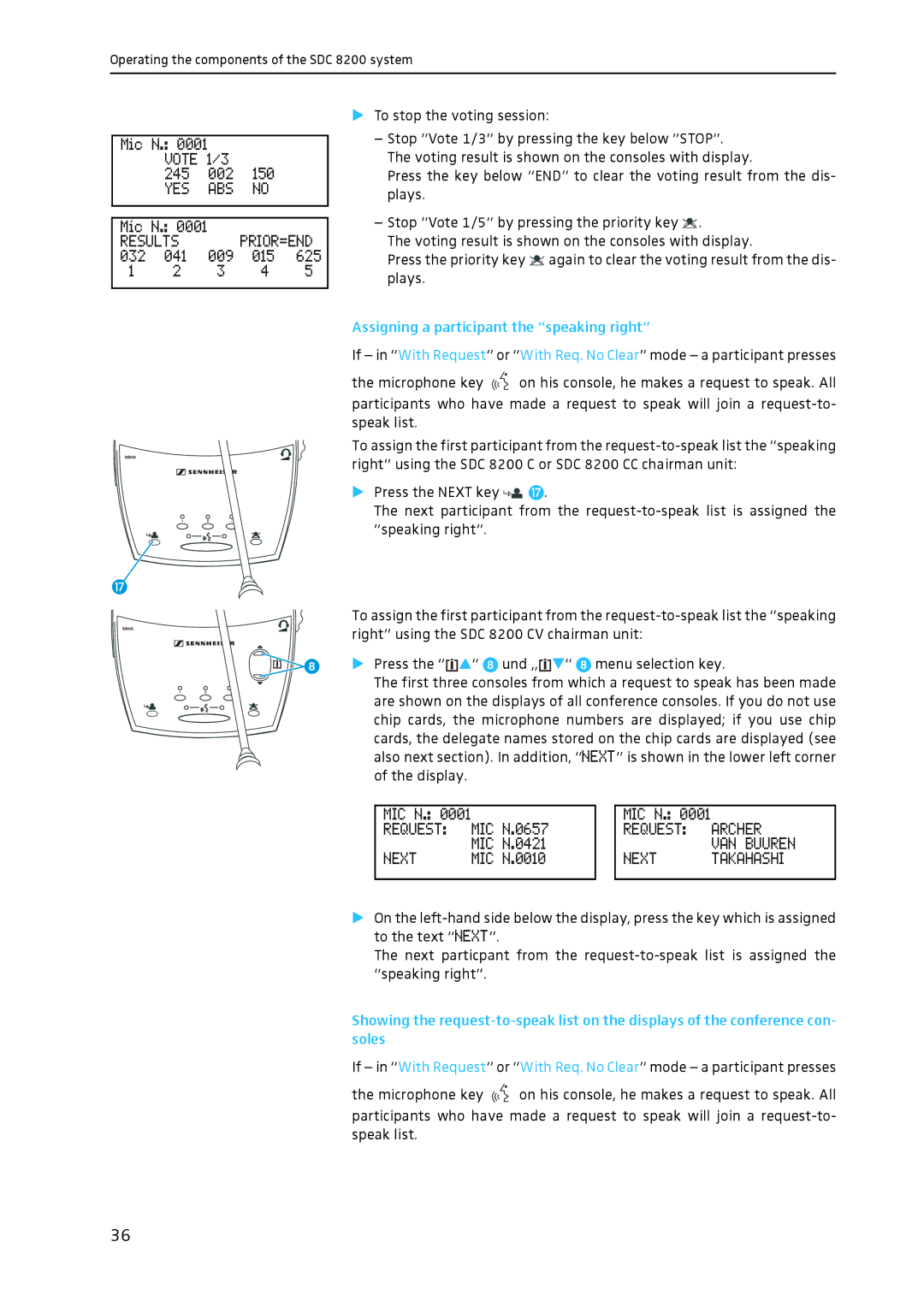 Sennheiser SDC 8200 system manual Assigning a participant the speaking right 