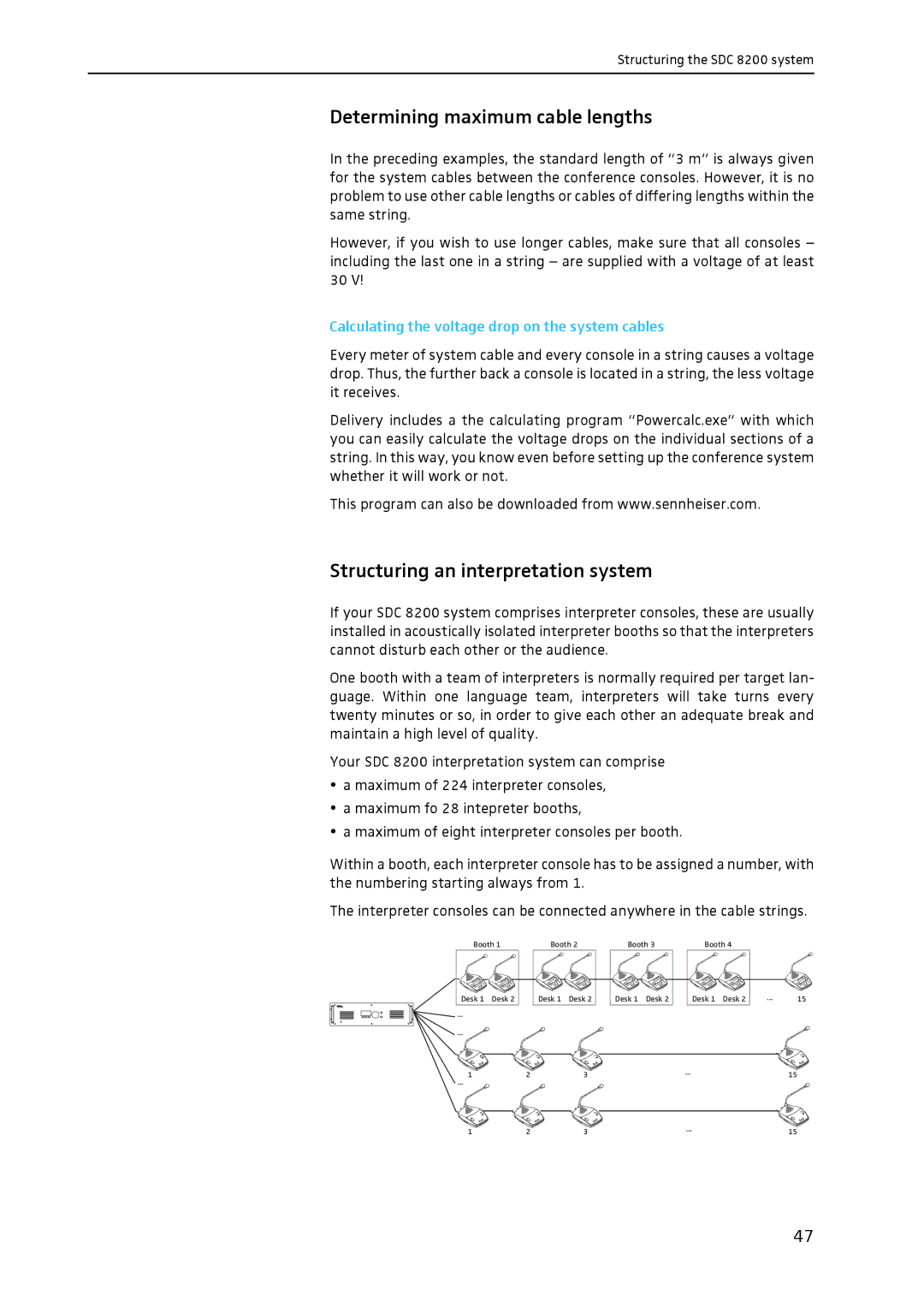 Sennheiser SDC 8200 system manual Determining maximum cable lengths, Structuring an interpretation system 