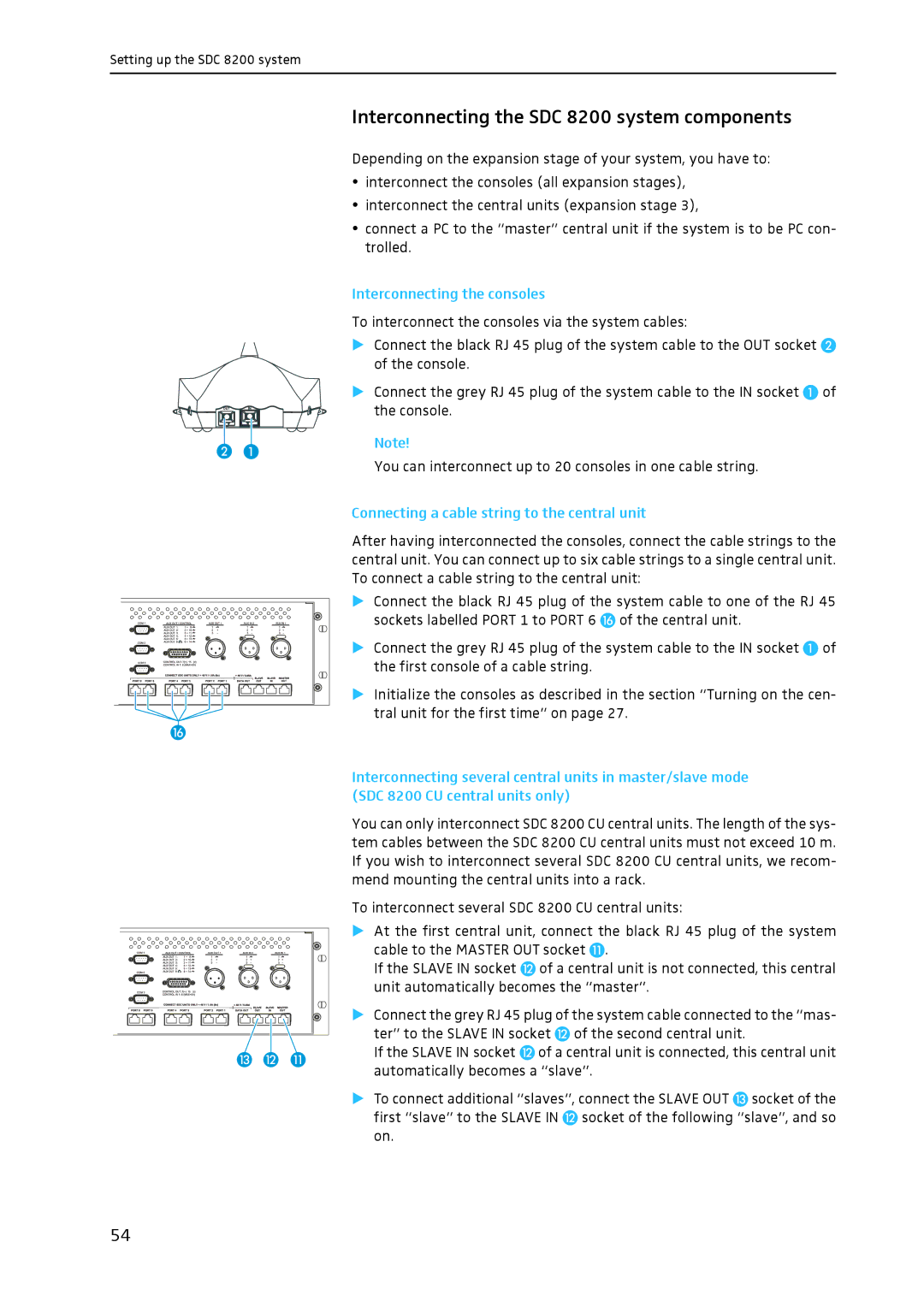 Sennheiser system manual Interconnecting the SDC 8200 system components, Interconnecting the consoles 