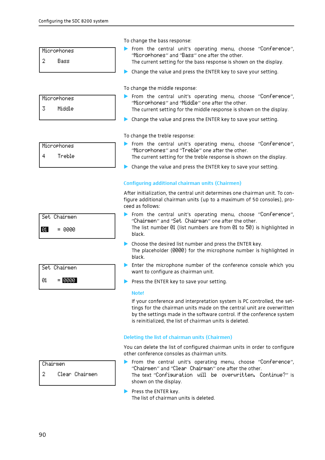 Sennheiser SDC 8200 Configuring additional chairman units Chairmen, Deleting the list of chairman units Chairmen 