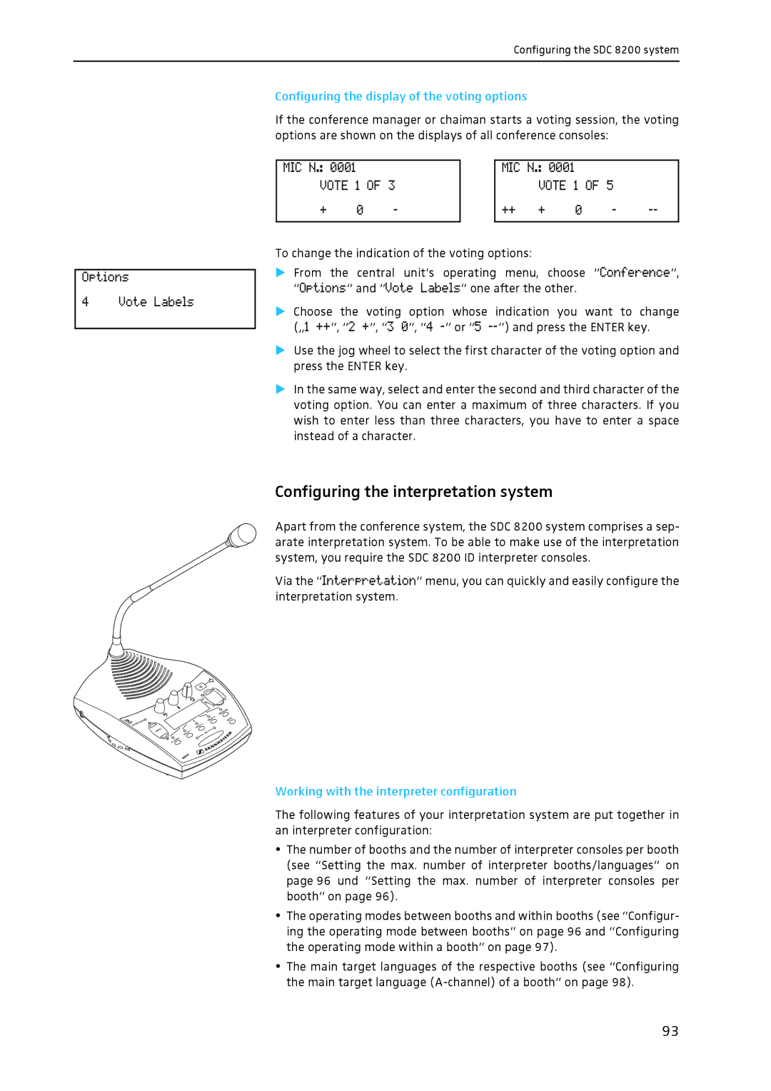 Sennheiser SDC 8200 system manual Configuring the interpretation system, Configuring the display of the voting options 