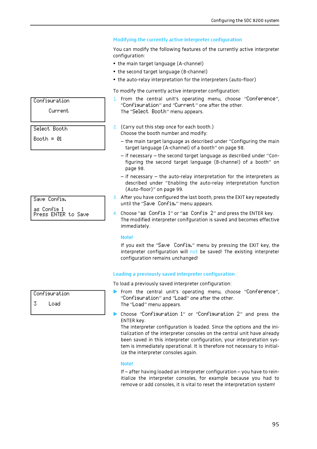 Sennheiser SDC 8200 system manual Modifying the currently active interpreter configuration 