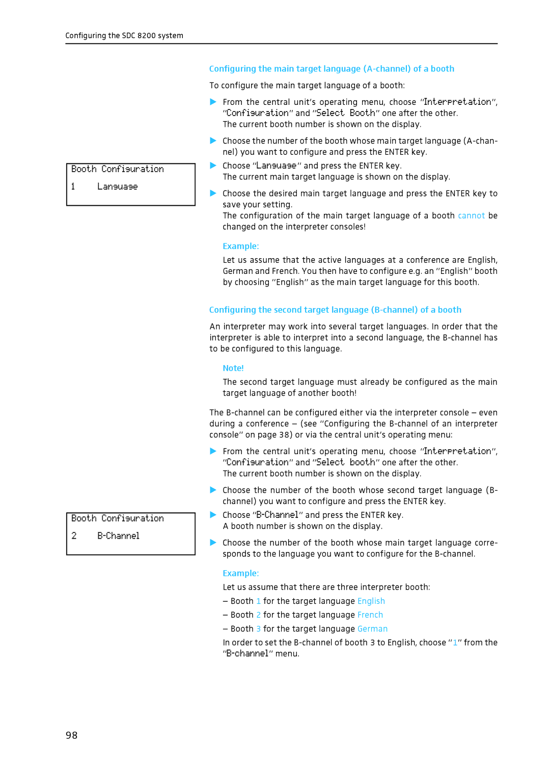 Sennheiser SDC 8200 system manual Configuring the main target language A-channel of a booth 