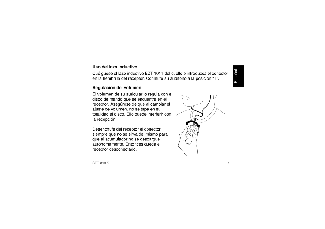 Sennheiser Set 810 S manual Uso del lazo inductivo, Regulación del volumen 