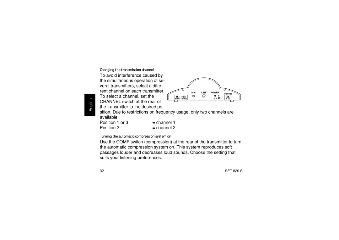 Sennheiser Set 820 S instruction manual Changing the transmission channel 