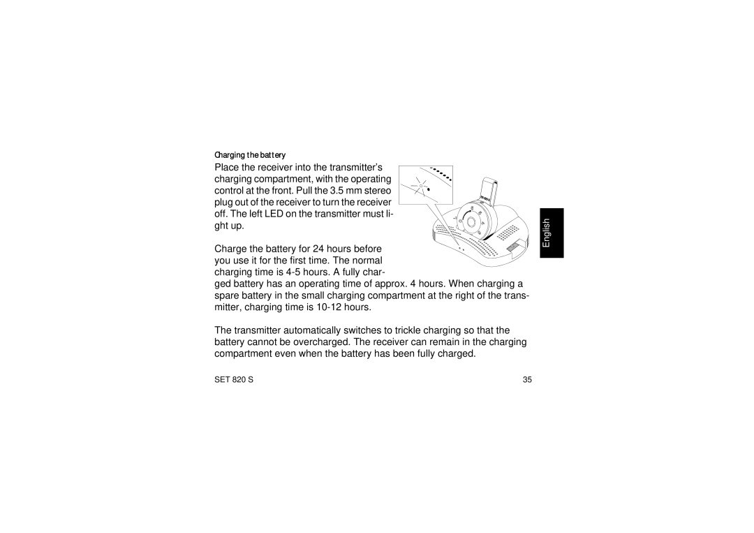 Sennheiser Set 820 S instruction manual Charging the battery 