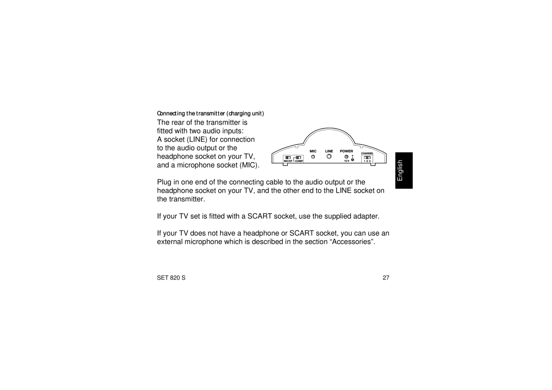 Sennheiser Set 820 S instruction manual Connecting the transmitter charging unit 