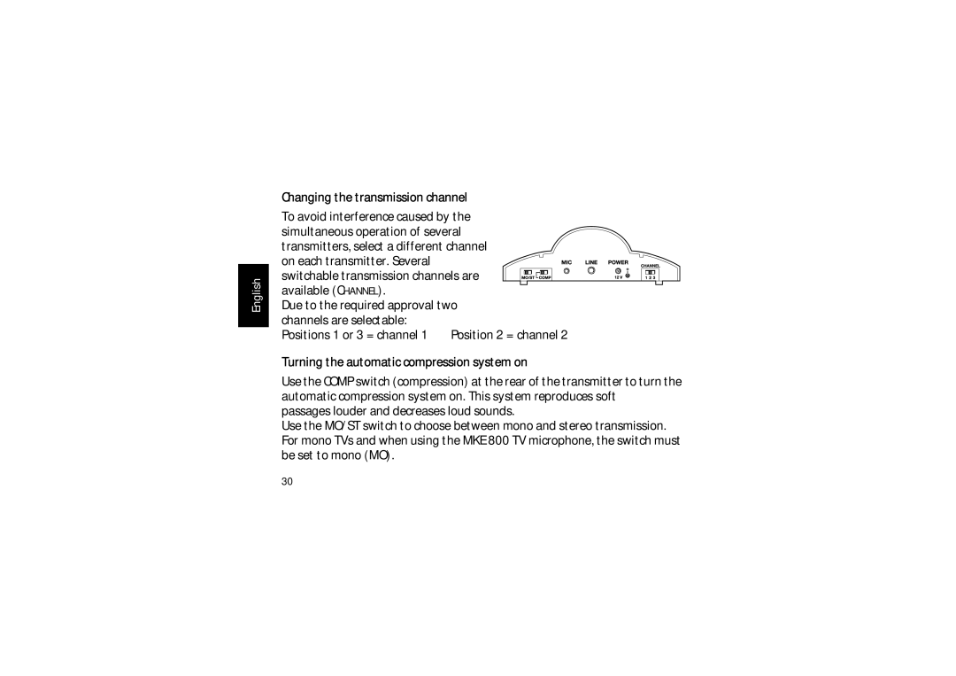 Sennheiser SET 820 instruction manual Changing the transmission channel, Turning the automatic compression system on 