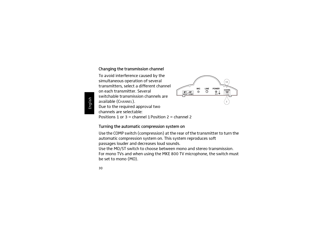 Sennheiser SET 820 instruction manual Changing the transmission channel, Turning the automatic compression system on 