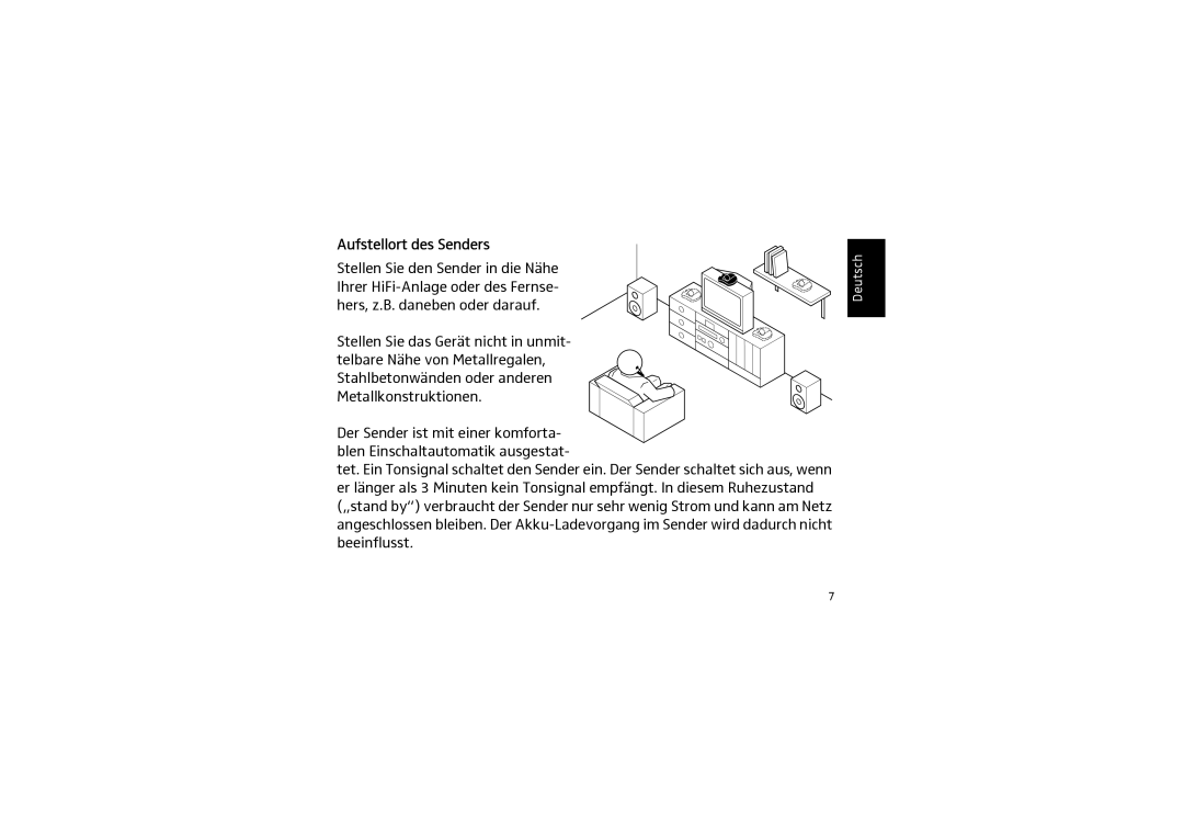 Sennheiser SET 820 instruction manual Aufstellort des Senders 