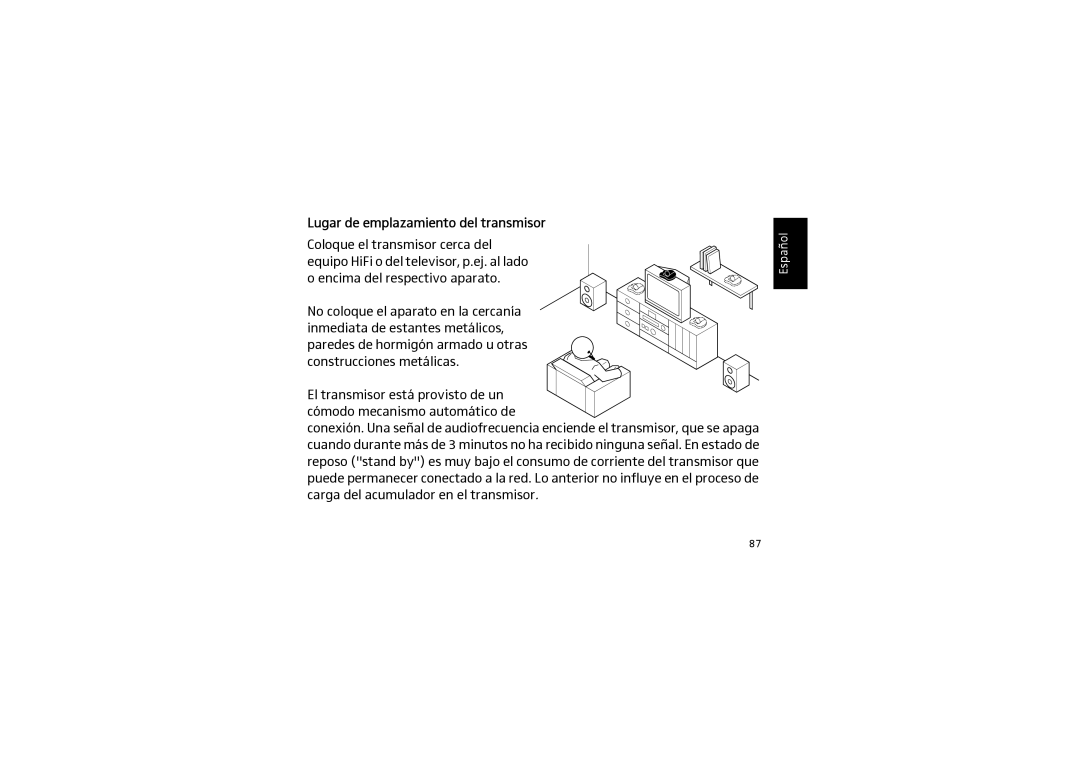 Sennheiser SET 820 instruction manual Lugar de emplazamiento del transmisor 