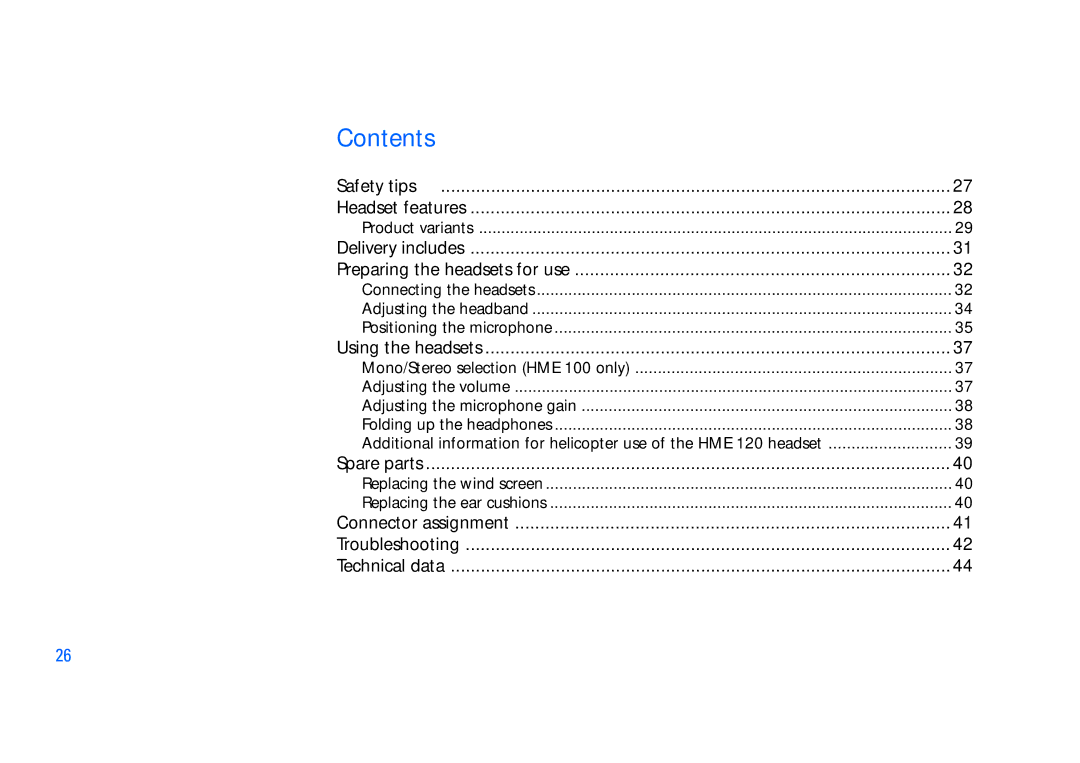 Sennheiser SET100 manual Contents 