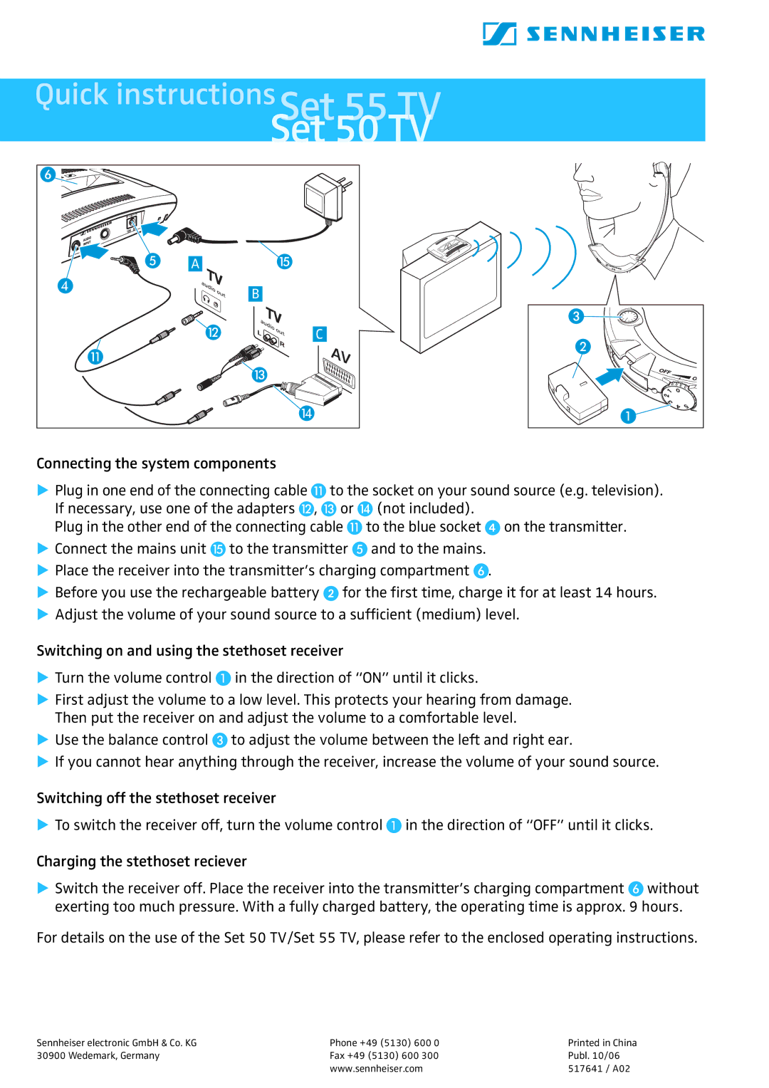 Sennheiser SET 55 TV, SET50TV operating instructions Set 50 TV 