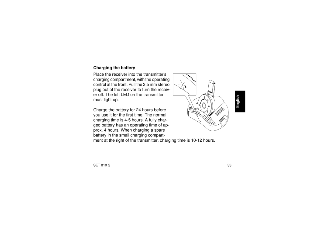 Sennheiser SET810 manual Charging the battery 