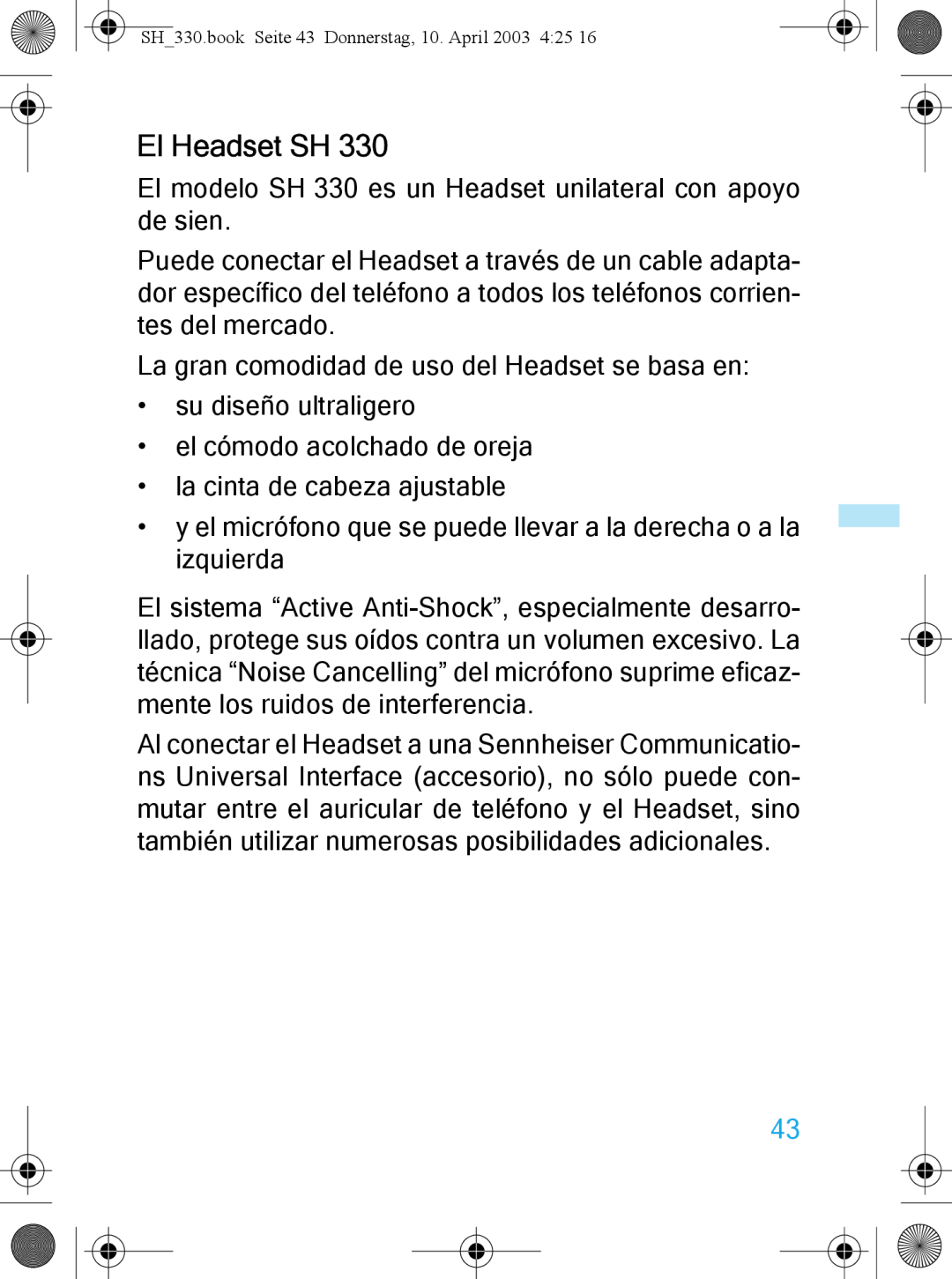 Sennheiser SH 330 manual El Headset SH 