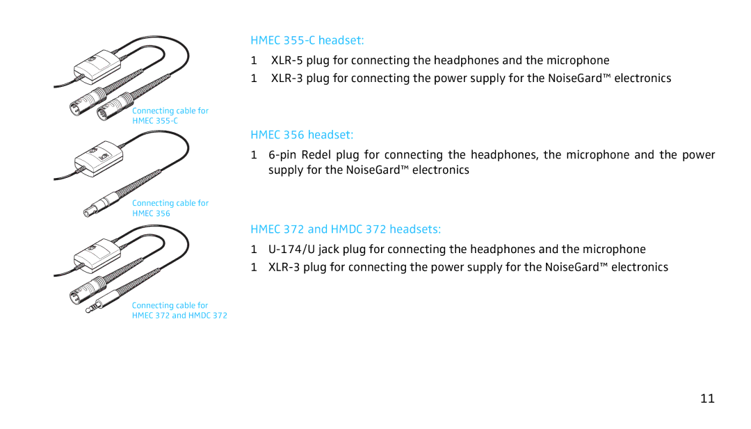 Sennheiser SH350 manual Hmec 355-C headset, Hmec 356 headset, Hmec 372 and Hmdc 372 headsets 