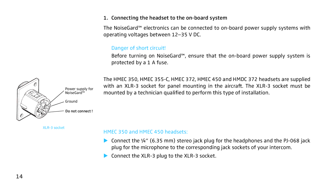 Sennheiser SH350 manual XLR-3 socket 