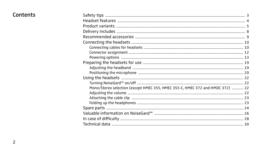 Sennheiser SH350 manual Contents 