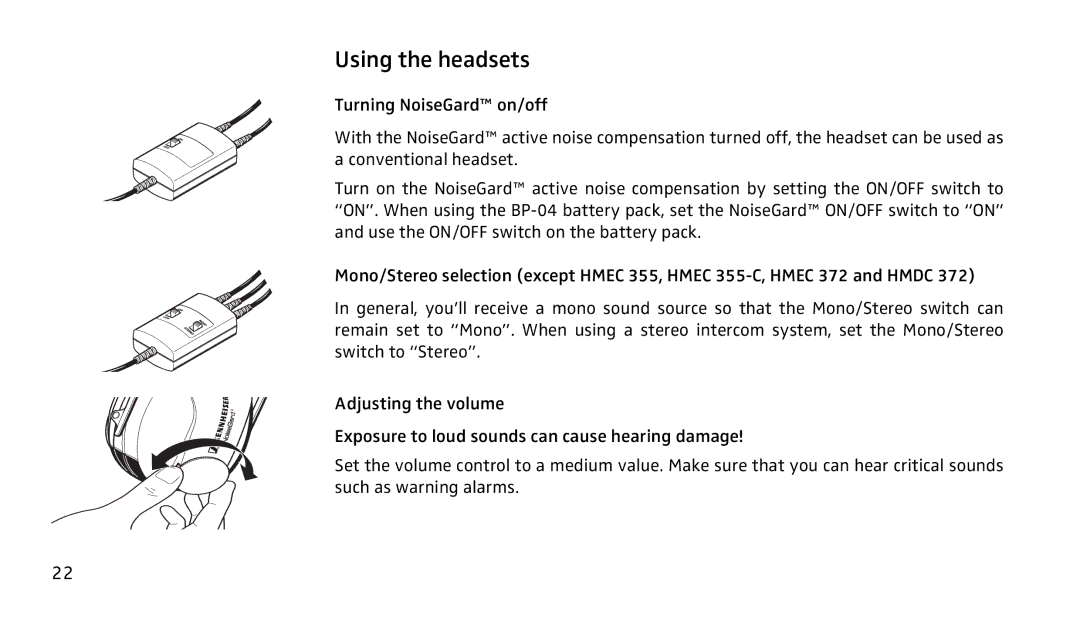 Sennheiser SH350 manual Using the headsets 