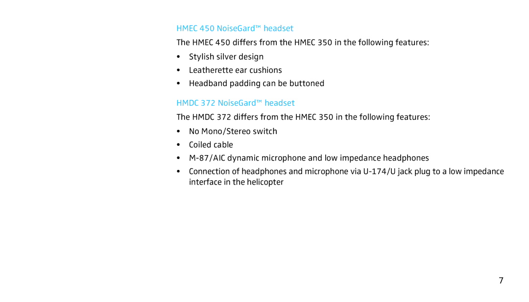 Sennheiser SH350 manual Hmec 450 NoiseGard headset, Hmdc 372 NoiseGard headset 