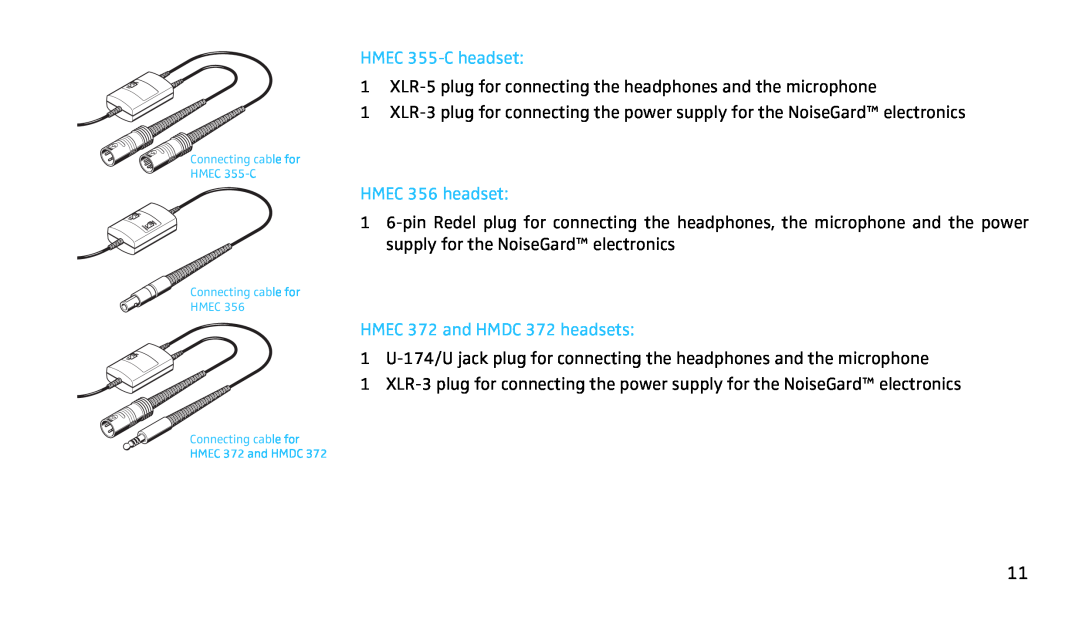 Sennheiser SH350 HMEC 355-Cheadset, HMEC 356 headset, HMEC 372 and HMDC 372 headsets, Connecting cable for HMEC 355-C 