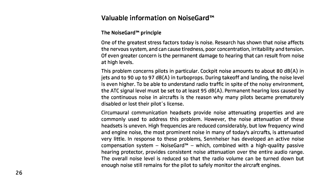 Sennheiser SH350 manual Valuable information on NoiseGard 