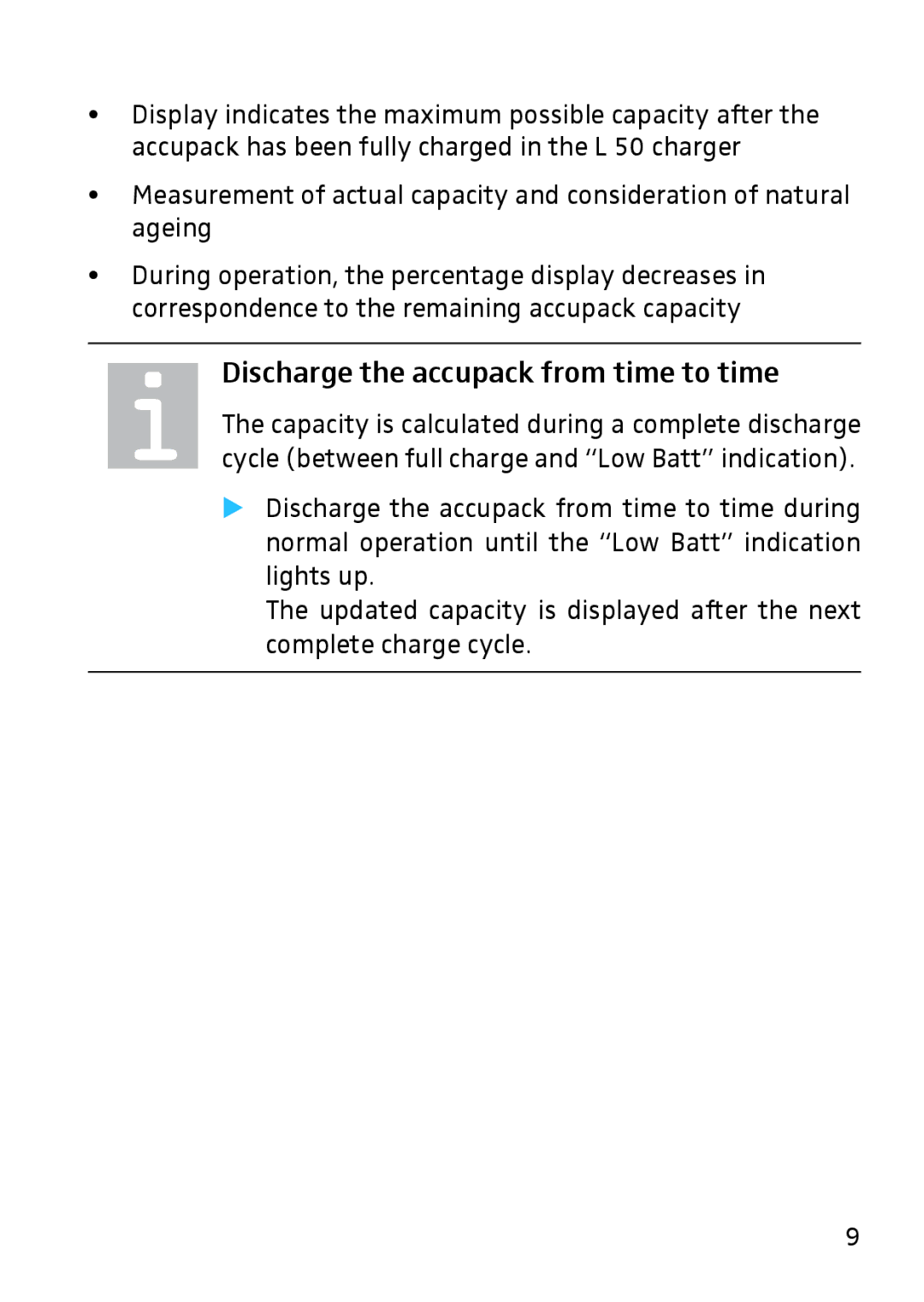 Sennheiser SK 3063-U instruction manual Discharge the accupack from time to time 