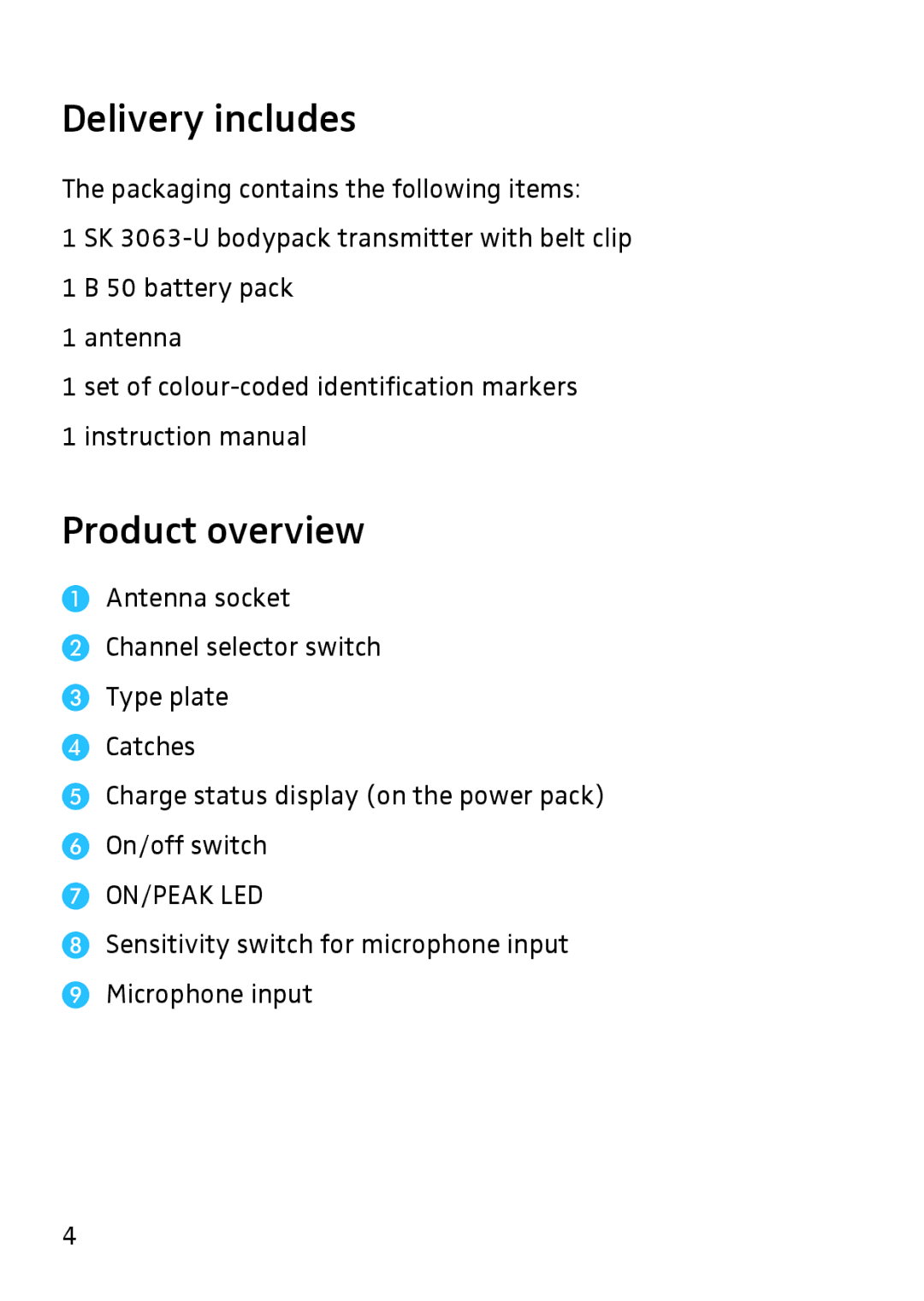 Sennheiser SK 3063-U instruction manual Delivery includes, Product overview 