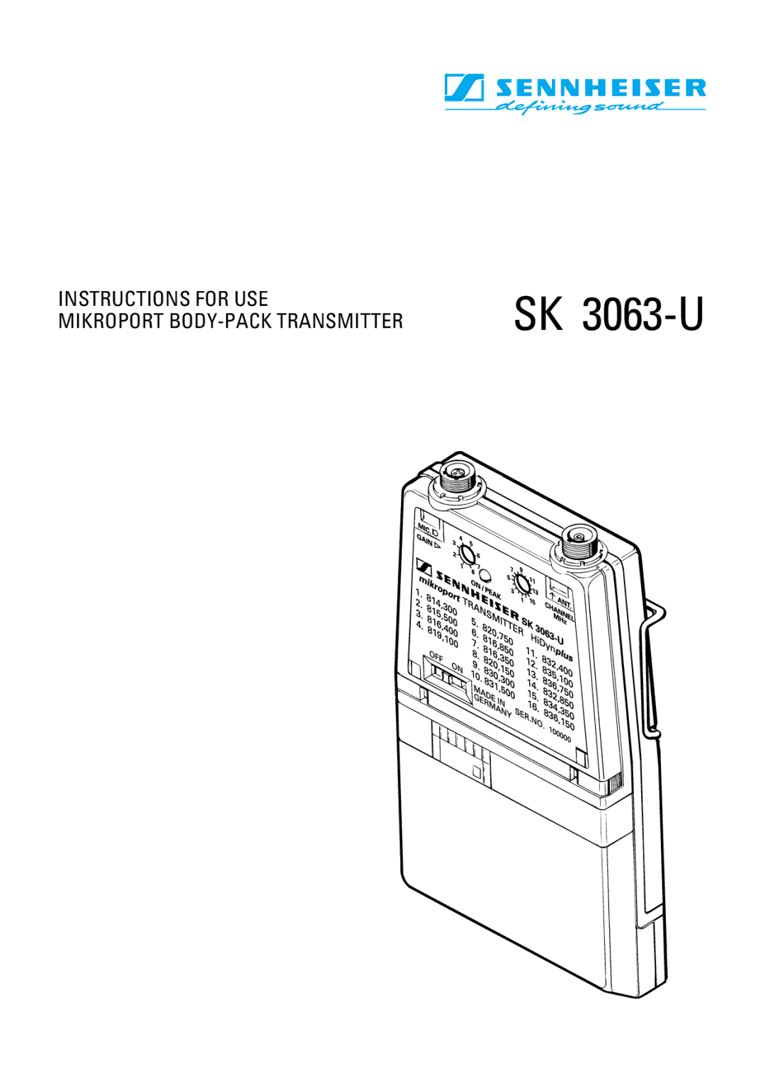 Sennheiser SK 3063-U manual 