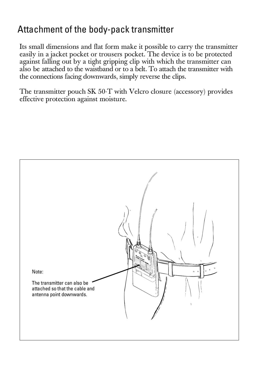 Sennheiser SK 3063-U manual Attachment of the body-pack transmitter 