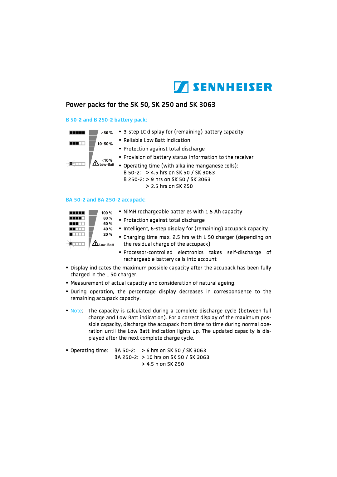 Sennheiser SK 3063 Power packs for the SK 50, SK 250 and SK, B 50-2and B 250-2battery pack, BA 50-2and BA 250-2accupack 