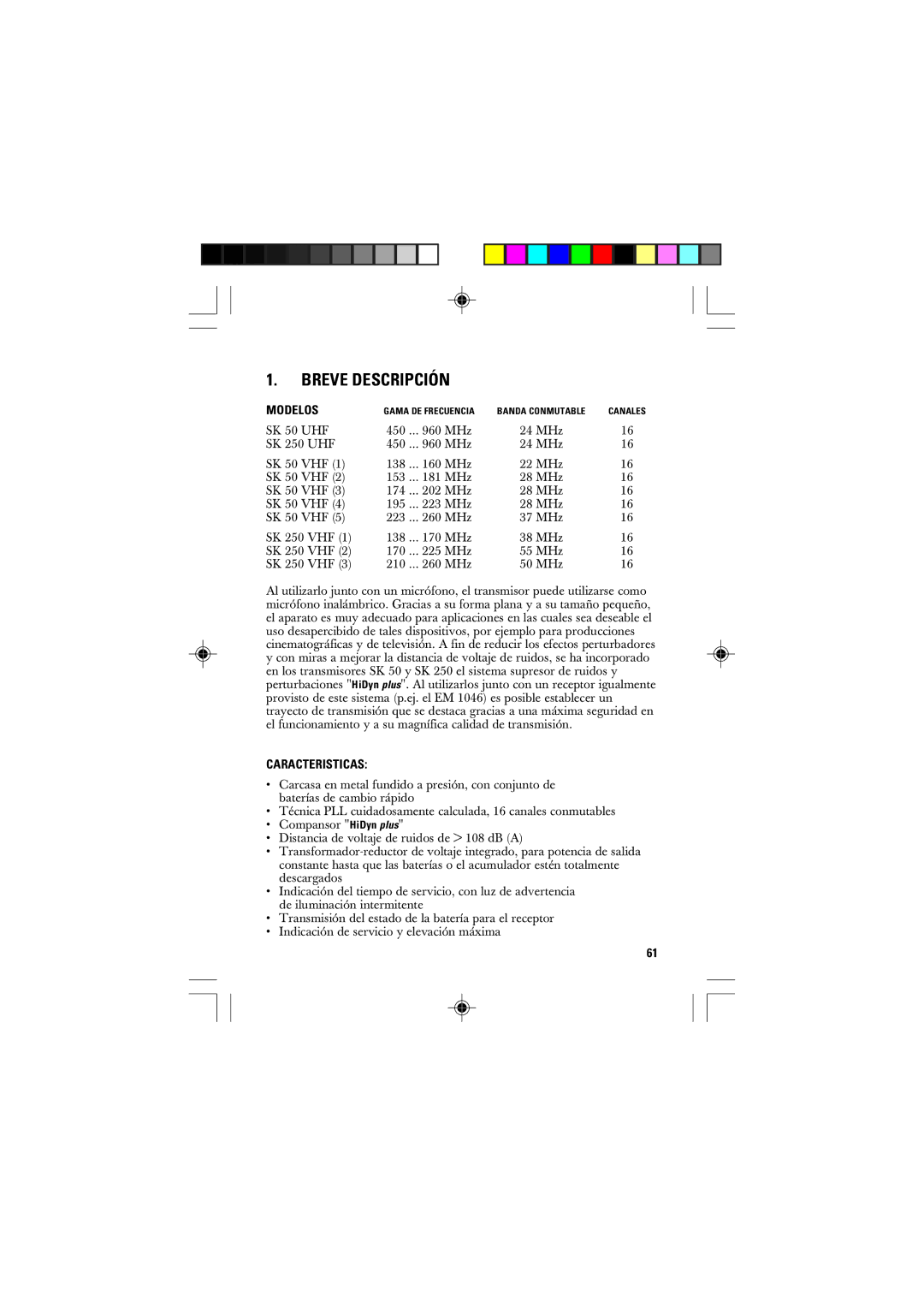 Sennheiser SK 50, SK 250 manual Breve Descripción, Modelos, Caracteristicas 