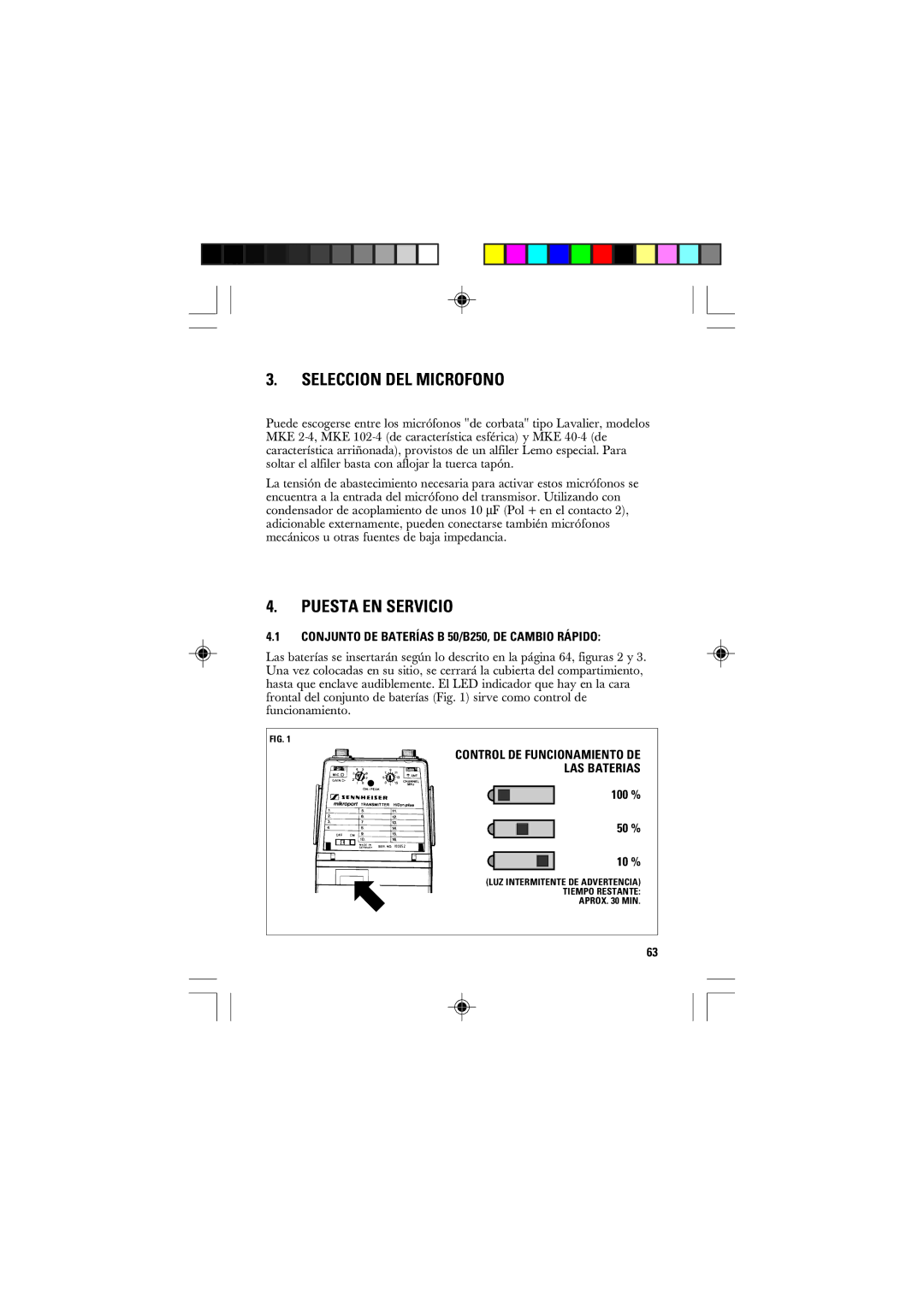 Sennheiser SK 50, SK 250 Seleccion DEL Microfono, Puesta EN Servicio, Conjunto DE Baterías B 50/B250, DE Cambio Rápido 