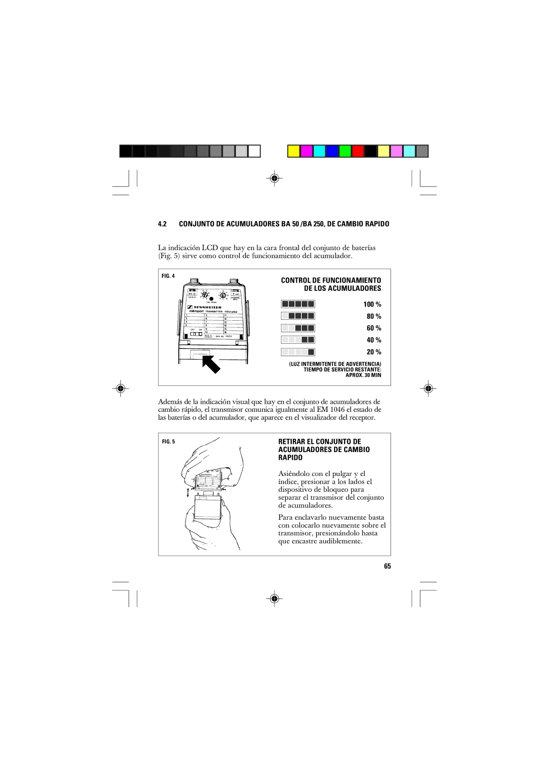 Sennheiser SK 50 Conjunto DE Acumuladores BA 50 /BA 250, DE Cambio Rapido, Control DE Funcionamiento DE LOS Acumuladores 