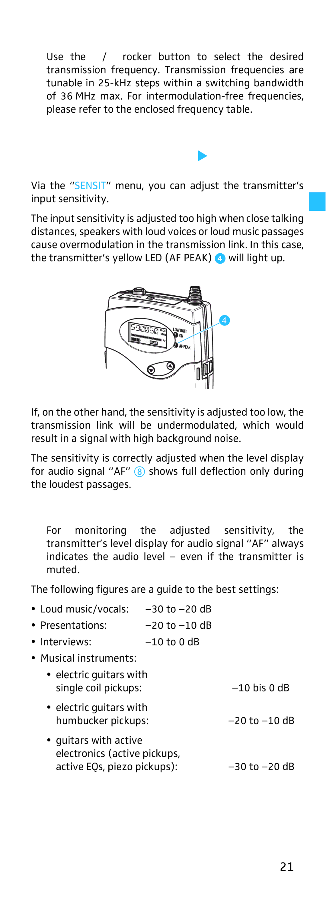 Sennheiser EK 500, SK 500 manual Adjusting the sensitivity Sensit 