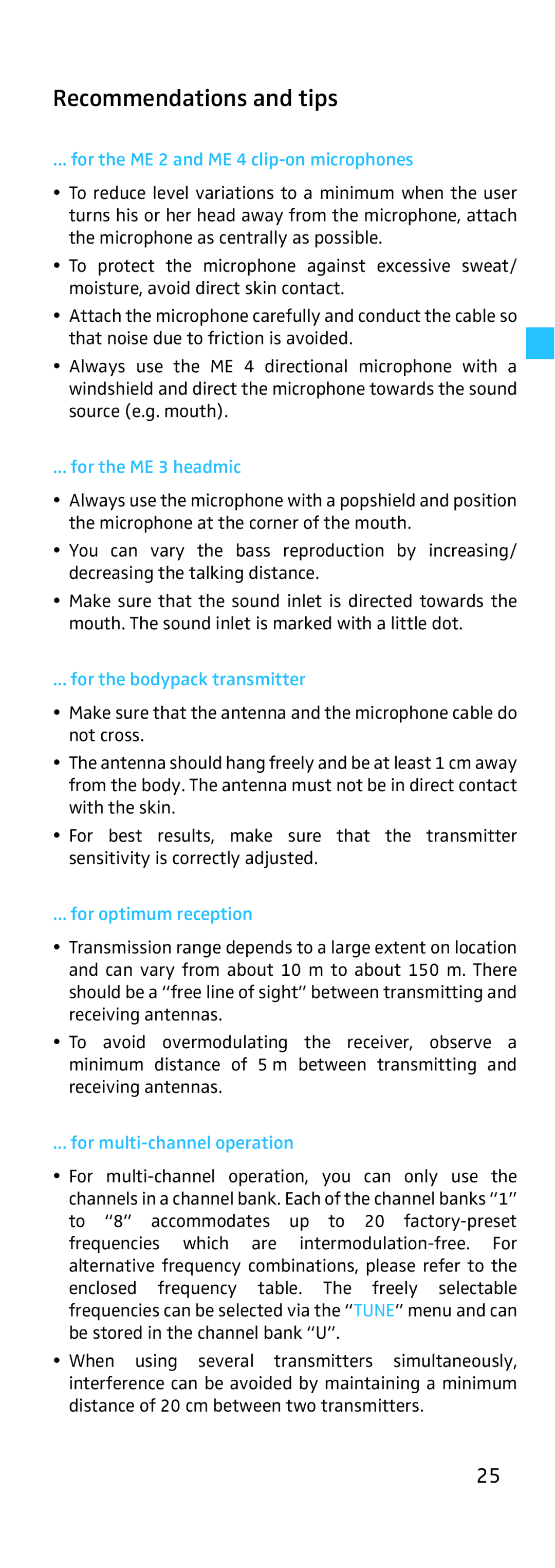 Sennheiser EK 500, SK 500 manual Recommendations and tips 