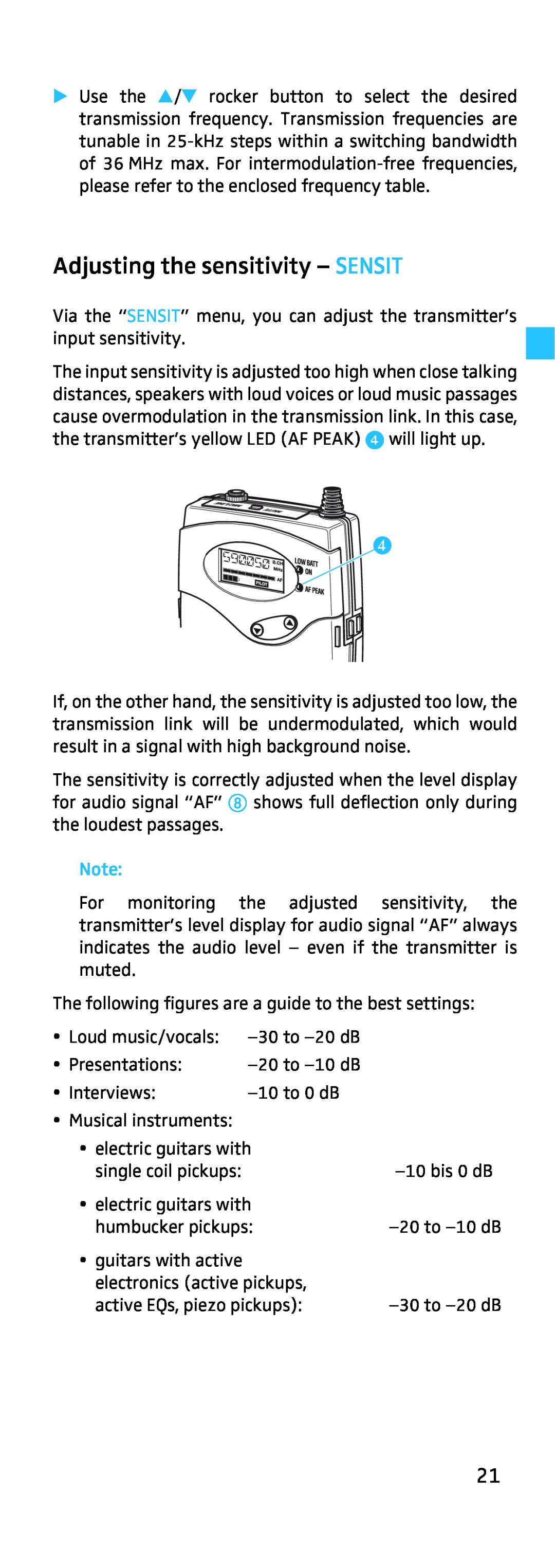 Sennheiser EK 500, SK 500 manual Adjusting the sensitivity - SENSIT 