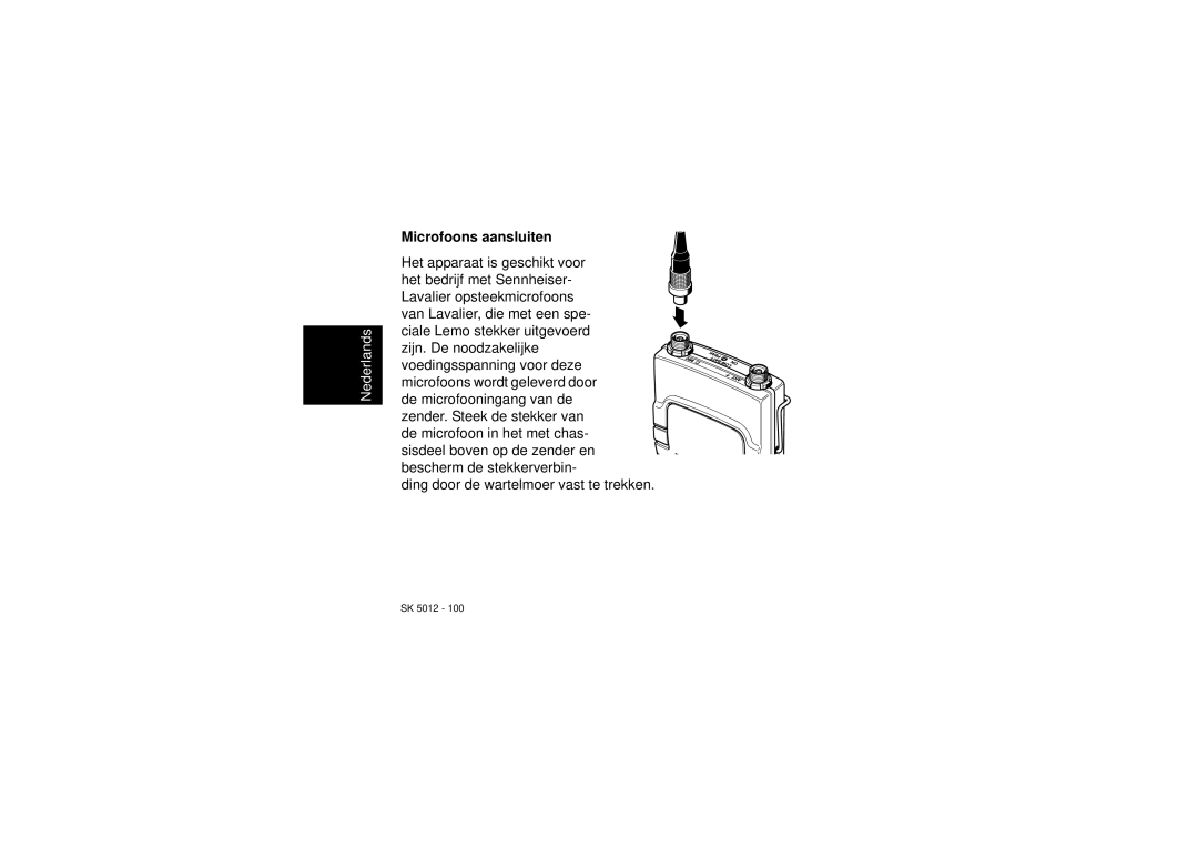 Sennheiser SK 5012 instruction manual Microfoons aansluiten 