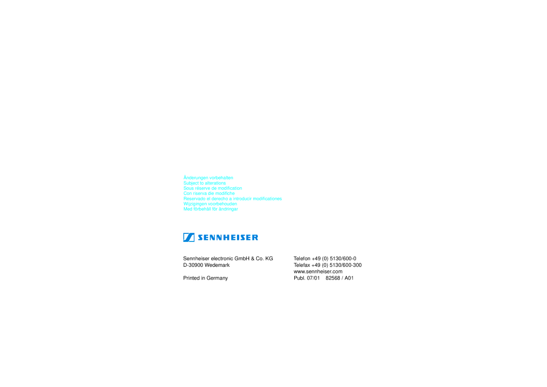 Sennheiser SK 5012 instruction manual Publ /01 82568 / A01 