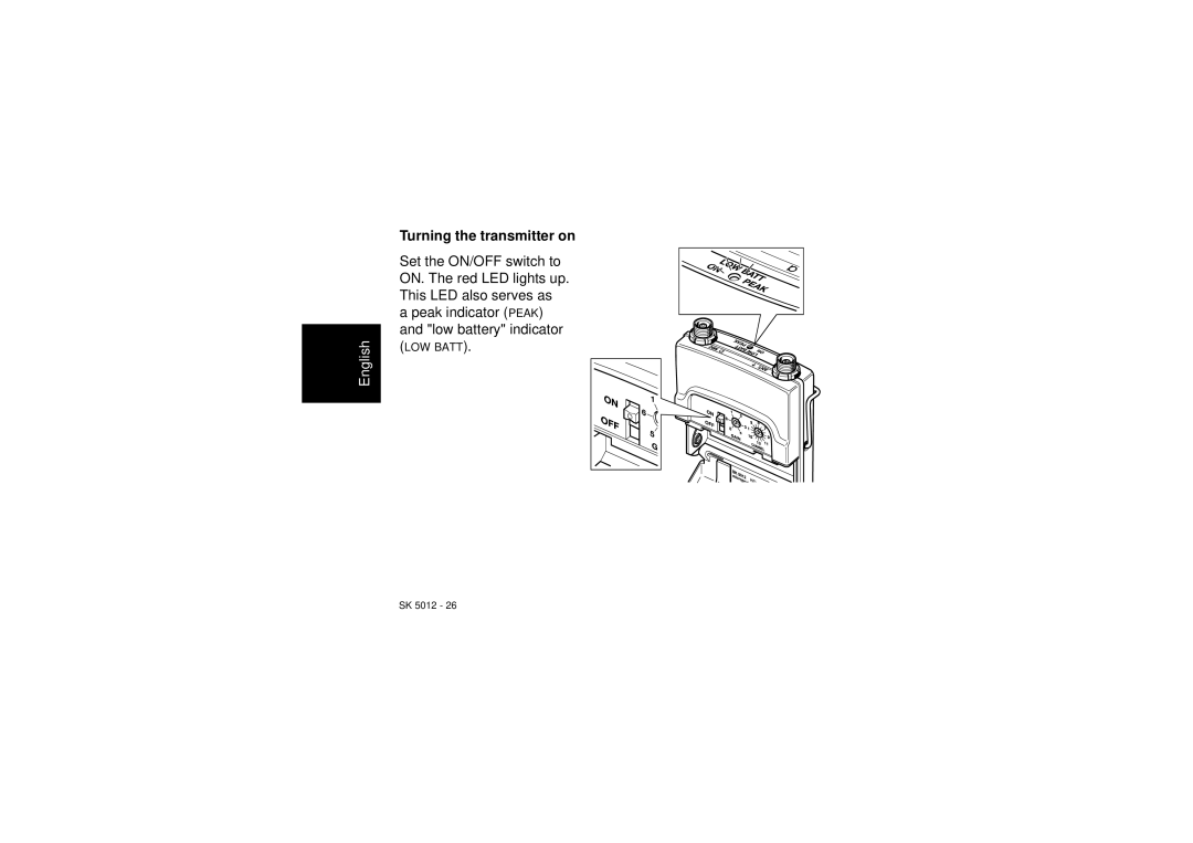 Sennheiser SK 5012 instruction manual Turning the transmitter on 