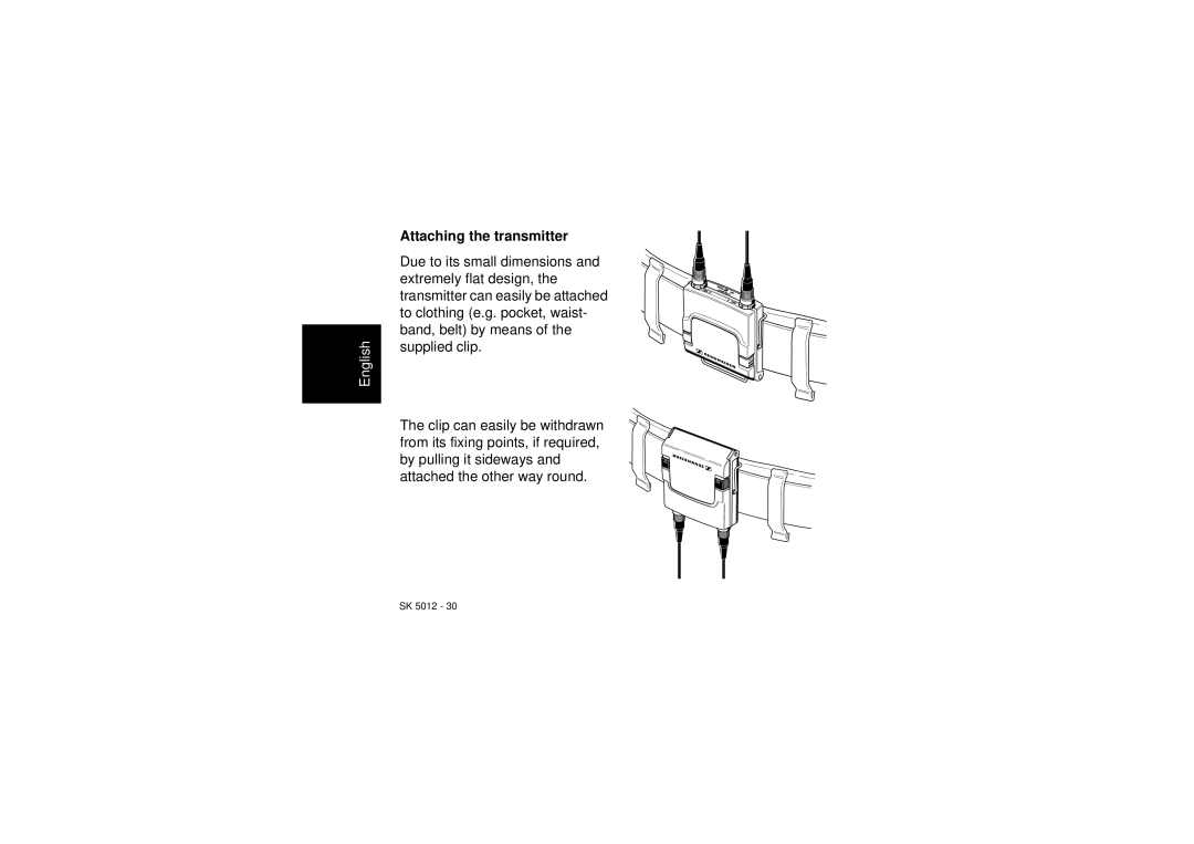 Sennheiser SK 5012 instruction manual Attaching the transmitter 