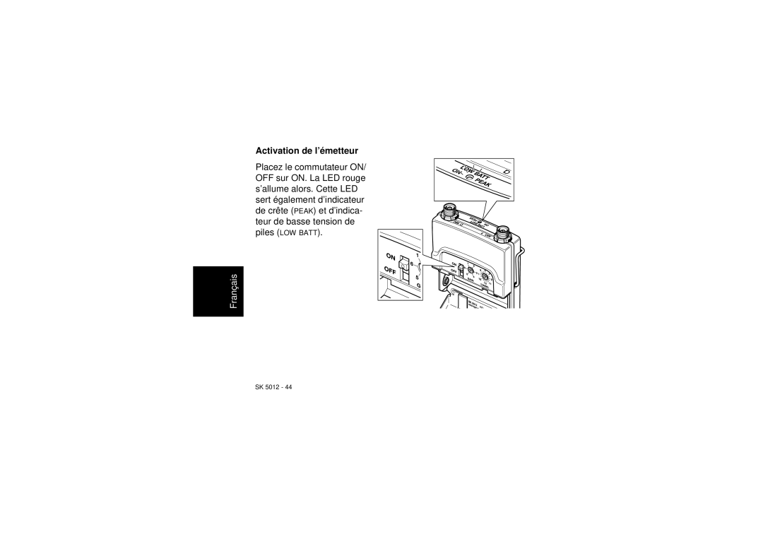 Sennheiser SK 5012 instruction manual Activation de l’émetteur 